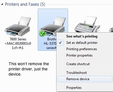प्रिंटर ड्राइवर को हटा दें