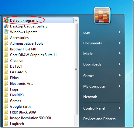 डिफ़ॉल्ट प्रोग्राम आइकन पर क्लिक करें