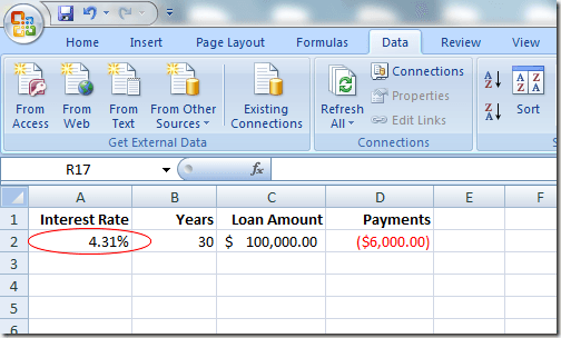 Results from an Excel What-If Goal Seek Analysis